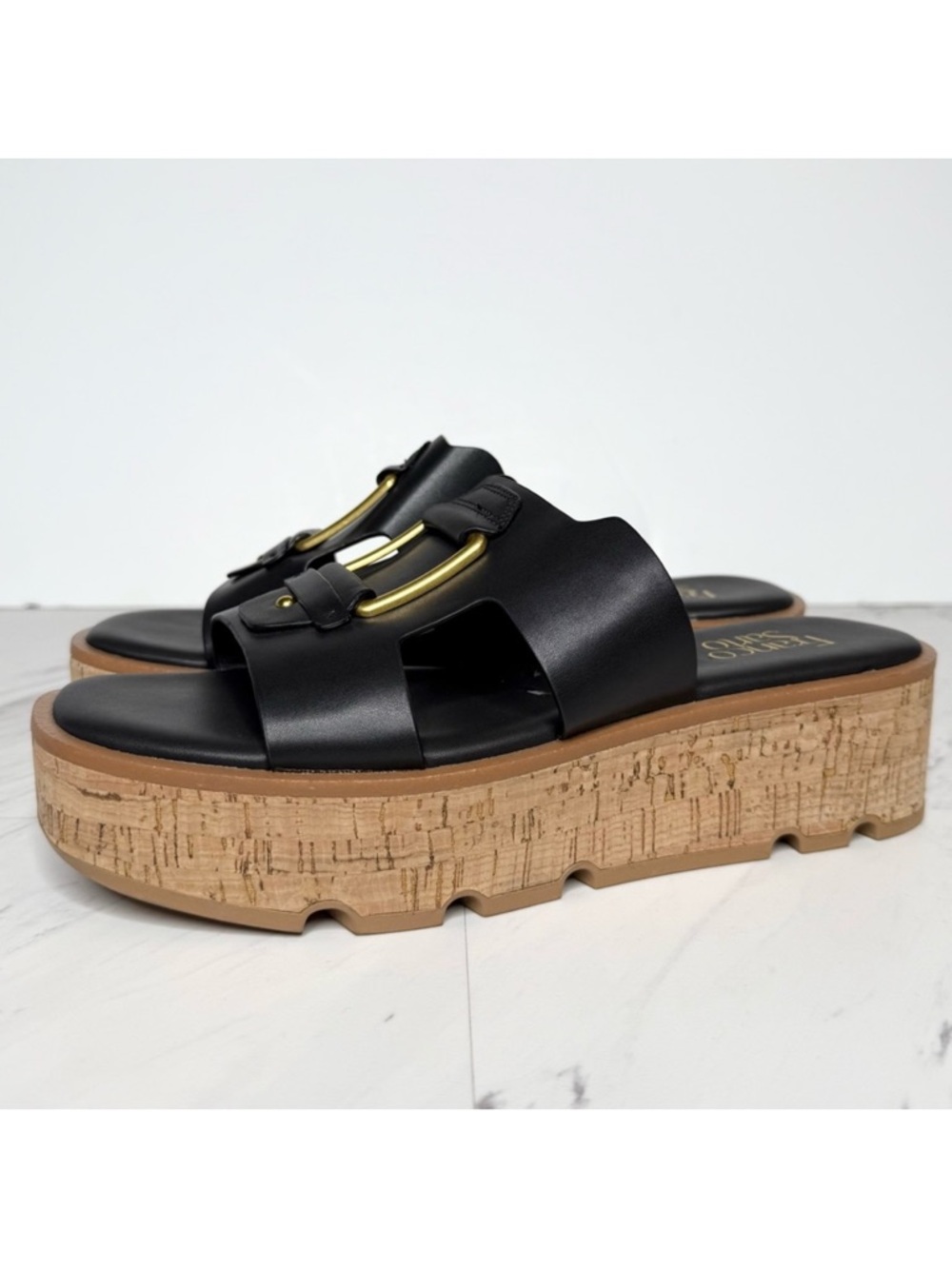 Franco Sarto Hesta Black Cork Platform Sandal 9M